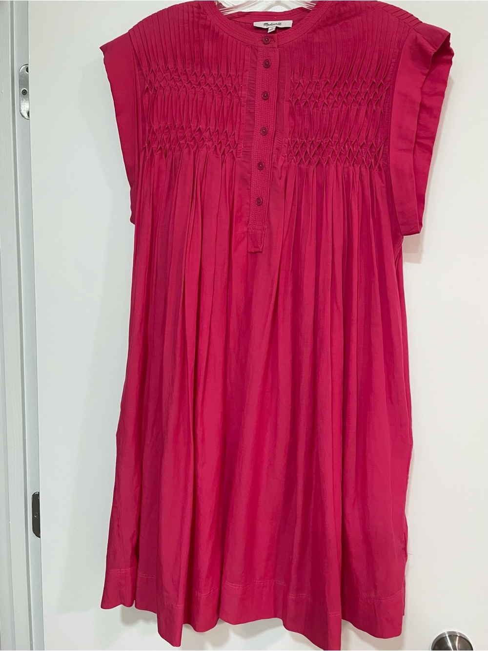 Madewell Embroidered Pleated Mini Dress S Pink Crew Henley Lined Pockets A Line